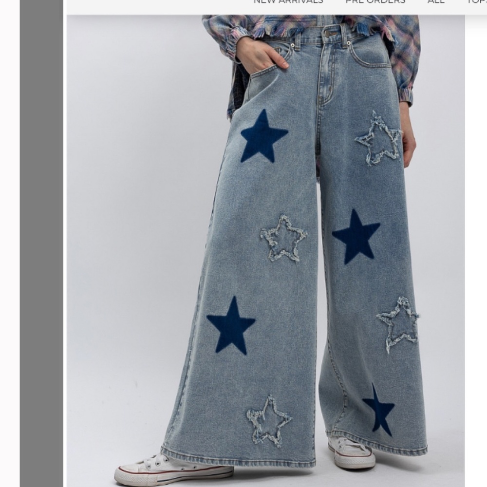 💲BLUE VELVET “ LYNN “ BLUE VELVET DENIM PANTS WITH STAR PATCH DETAIL 63A